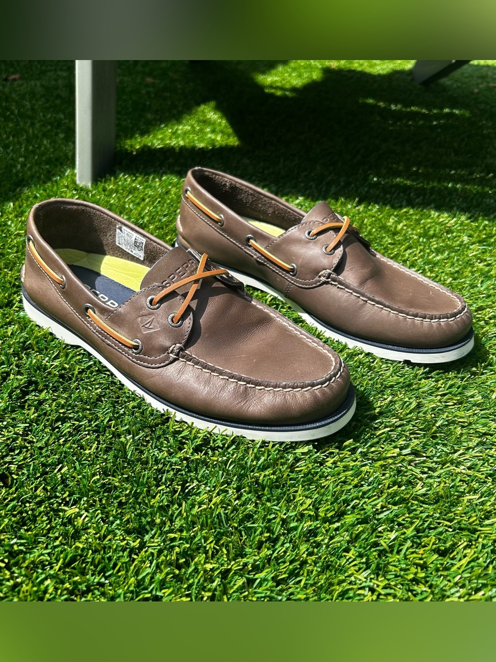 Sperry Men’s 9 Top Sider Leeward Nautical Cross Lace Boat Shoe Brown Leather